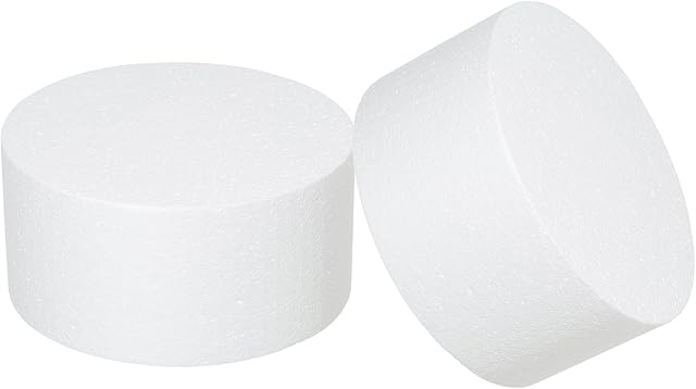 Crafare 8x6Inch Foam Dummy Round Cake for Crafts 2pcs 8 Inch Round Cake Dummy Discs for Cake DIY Projects Wedding Holiday Christmas Crafts Making and School Modeling, white