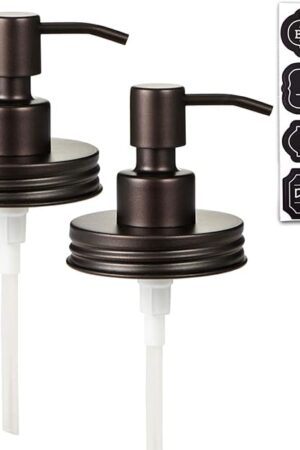 Amolliar Mason Jar Liquid Soap Dispenser Lid, Rust Proof Stainless Steel, Cute Farmhouse Decor for Kitchen, Bathroom, Bath, Refill Liquid Soap Pump for Hand Soap, Dish Soap, Lotion Soap,Bronze 2 Pack
