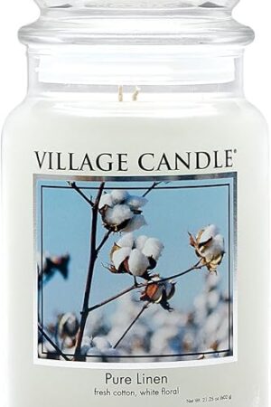Village Candle Pure Linen Large Glass Apothecary Jar, Scented Candle, 21.25 oz., White