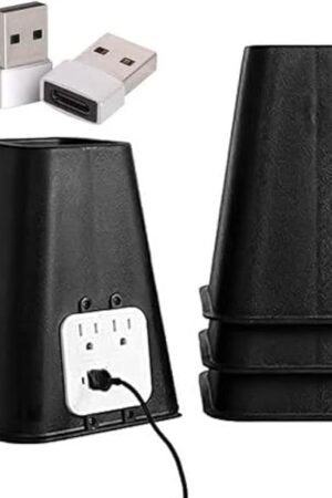 Bee Neat 7.25 Inch Bed Riser - Furniture Lifts for Dorm, Tables, Chairs, Sofa Legs - Heavy Duty Furniture Support Blocks - Height Extender - Supports Over 350 lbs - with USB - Black, Set of 4