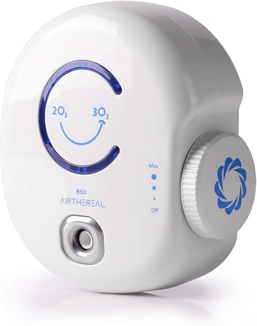 Airthereal B50 Mini Ozone Generator Air Purifier- Removes Odors and Sterilizes Air in Small Spaces Up To 320 Sq Ft - Plug in Mini Air Ionizer, Adjustable Ozone Output of 10-50 mg/h