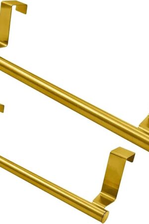 2 Pack 9 Inch Towel Holder, Gold Bathroom Towel Bar Stainless Steel Hand Towel Rack, Over Cabinet Door Towel Bar for Kitchen Bathroom