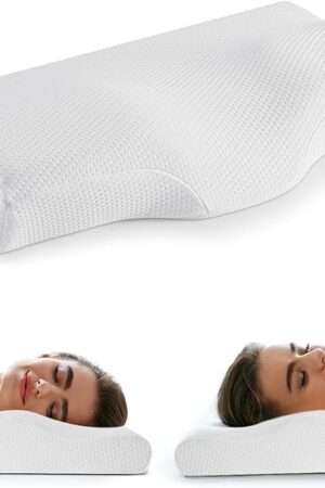 Cervical Pillow for Neck Pain Relief, Ergonomic Memory Foam Neck Pillows for Sleeping with Washable Pillowcase, Contour Orthopedic Neck Support Pillow for Side Back Stomach Sleeper (Pure White)
