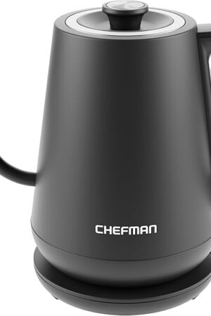 Chefman Gooseneck Electric Kettle, 0.8L Pour Over Tea Kettle for Coffee and Tea, One-Touch Operation, Boil-Dry Protection, Auto Shut-Off, Ultra-Fast Hot Water Boiler – Black