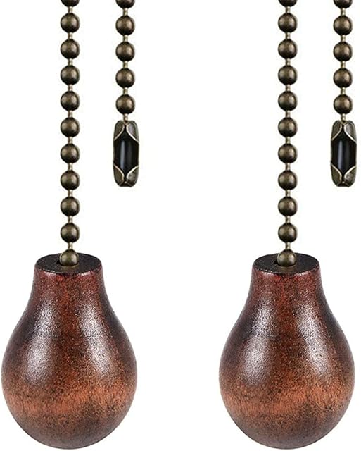 Ceiling Fan Chain Extenders - 12 Inch Walnut Wooden Pendant Pull Chain Extension for Ceiling Light Lamp - 2 Pcs (Bronze)