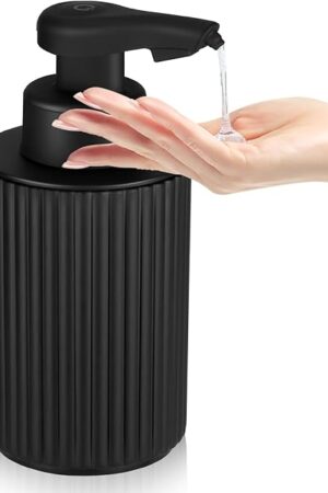 Automatic Soap Dispenser Liquid Touchless: 9oz Black Plastic - Rechargeable Electric Smart 3 Level Adjustable Auto Hand Soap Dispenser - Dish Bathroom Kitchen