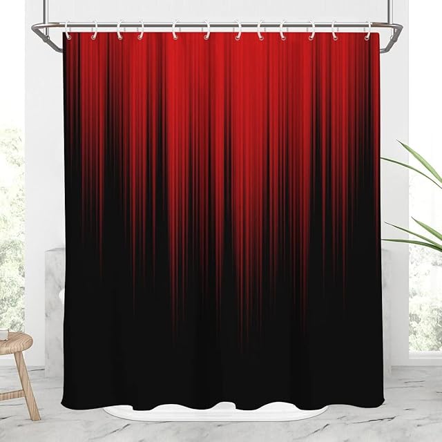 AAtter Red and Black Shower Curtain Funny Ombre Adult Men Elegant Design Bright Solid Decorative Asian Dark Abstract Cool Oriental Home Bathroom Decor Bathtub Set with 12 Hooks, 60x72, Modern