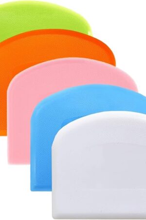 Dough Cutter Bench Scraper for Baking, 5 PCs BPA Free PE Plastic Flexible Bowl Scraper, Food-safe Plastic Dough Scraper for Bread Cake Dough Fondant Icing (White, Green, Orange, Blue, Pink)