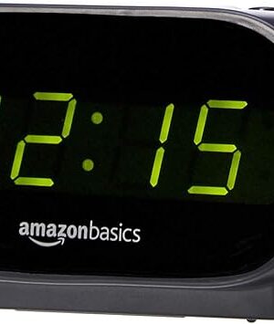 Amazon Basics Small Digital Oval Alarm Clock With LED Display, Nightlight & Battery Backup, Black, 4.5 x 3.5 x 2.4 Inches