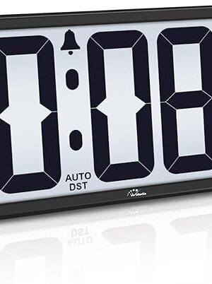 WallarGe Backlight Digital Wall Clock Battery Operated - with Temperature and Date 14.5'' Large Digital Wall Clock, Easy to Read and Set, Auto DST