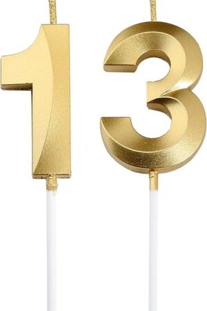 13th Birthday Candles,Gold Number 13 Cake Topper for Birthday Decorations Party Decoration