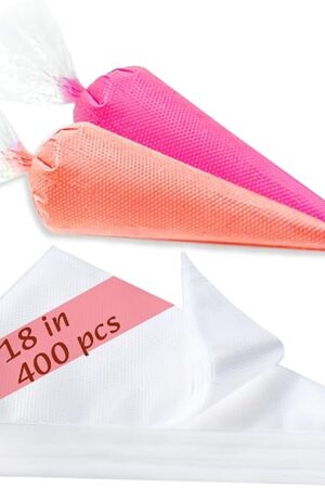 18 Inch Piping Bags, 400pcs Disposable Decorating Pastry Bags, Large Thickened Plastic Anti-Burst Non-Slip Icing Bags for Cookie and Cake Decorating (18 inch)