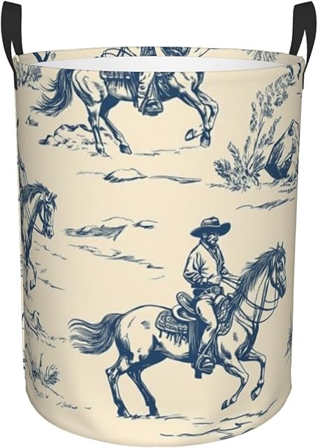 Blue Cowboy Laundry Basket Hamper Large Kids Storage Basket Toy Organizer Bins For College Dorms, Boys Girls Baby Bedroom,Bathroom