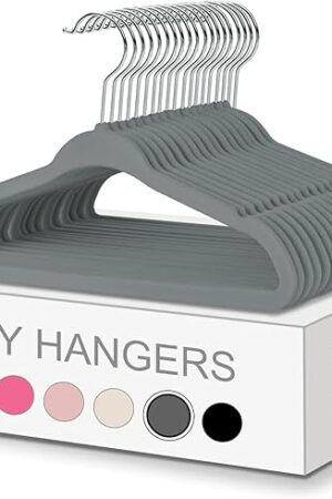 BAGAIL Kids Velvet Hangers 11 Inches Children's Clothes Hangers Non-Slip Baby Hangers for Infant/Toddler (Grey,50pack)