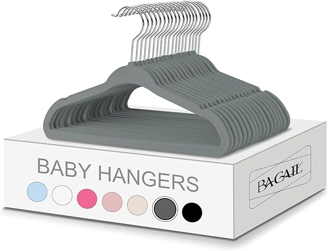 BAGAIL Kids Velvet Hangers 11 Inches Children's Clothes Hangers Non-Slip Baby Hangers for Infant/Toddler (Grey,50pack)