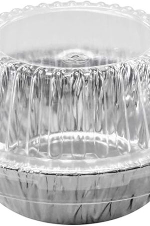 Disposable 5 3/4" Aluminum Foil Extra Deep Meat Pot Pie Pan with Clear Snap on Lid - Round Oven Safe Baking Tins (Pack of 25)