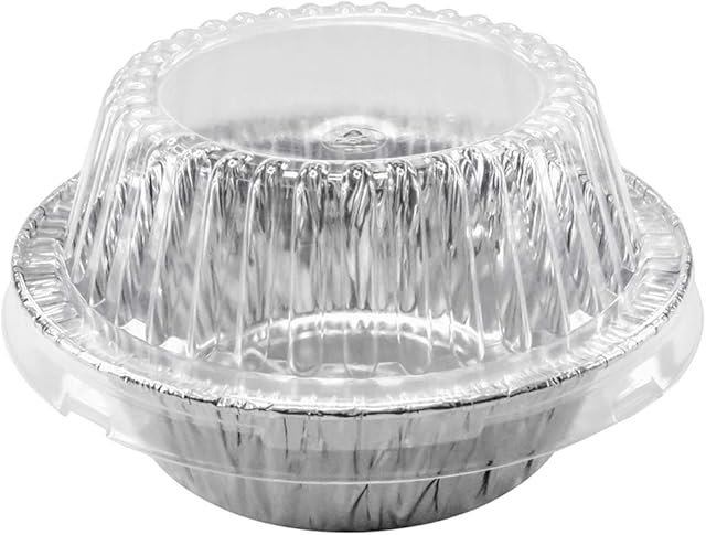 Disposable 5 3/4" Aluminum Foil Extra Deep Meat Pot Pie Pan with Clear Snap on Lid - Round Oven Safe Baking Tins (Pack of 25)