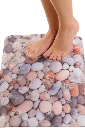 ENKOSI Non Slip Bath Mat for Tub and Shower Floors – Anti Slip Shower Mat with Strong Secure Grip – Unique Pebble Stone Print Bathroom Mat for Inside Bathtub and Smooth Stalls (28x16 Pebble Stone)