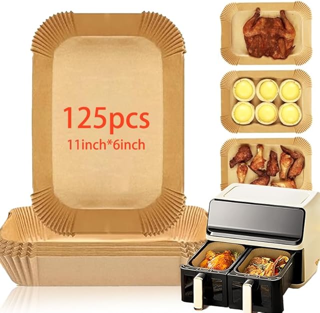 Air Fryer Disposable Paper Liner,125pcs Air Fryer Liners for Ninja XL Accessories,Food Grade Baking Non-Stick Parchment Liners for Microwave, Baking (11 inch x 6 inch, Rectangle)
