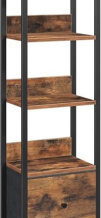 Bookshelf, 5-Tier Bookcase with Drawer, Small Book Shelf for Small Space, Storage Shelf Organizer, for Living Room, Bedroom, Study, Kitchen, Rustic Brown and Black BKHR55101