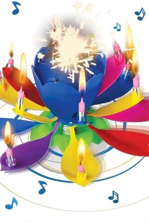 2PCS Lotus Flower Musical Birthday Candles, Spinning Flower with Auto-Opening Colorful Petals, Birthday Candles