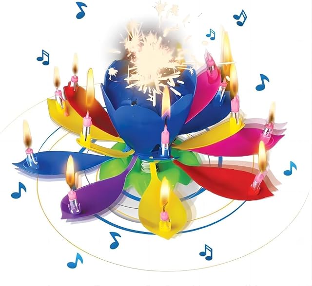 2PCS Lotus Flower Musical Birthday Candles, Spinning Flower with Auto-Opening Colorful Petals, Birthday Candles