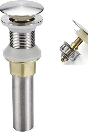 Bathroom Sink Drain,Drain Stopper Bathroom Sink Without Overflow,Pop Up Drain Assembly with Detachable Strainer Basket,Built-in Anti-Clogging Strainer,Stainless Steel Brushed Nickel