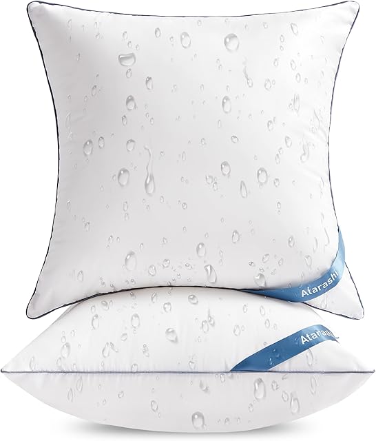 Atarashi 18 x 18 Outdoor Pillow Inserts (Pack of 2) - Waterproof Square Throw Pillows - Decorative Pillow Forms for Couch Sofa Bed Patio Furniture - White