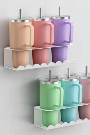 2 Pack Magnetic Cup Holder for Fridge, Water Bottle Organizer for Stanley 30&40 oz Tumbler Metal Stanley Cup Accessories Organizer for Home Kitchen Outdoor (White)