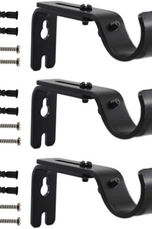 Adjustable Curtain Rod Brackets,ULIFESTAR 3 Pack Heavy Duty Drapery Rod Holders Hardware Window Curtain Rod Support Hanger for 1 Inch Rod with Installation Screws (Black)