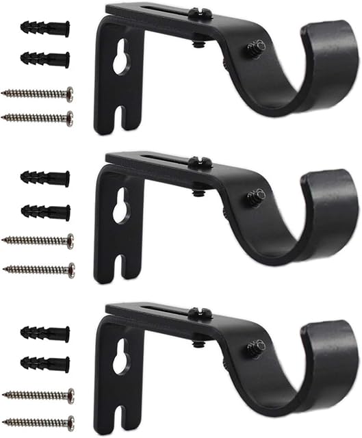 Adjustable Curtain Rod Brackets,ULIFESTAR 3 Pack Heavy Duty Drapery Rod Holders Hardware Window Curtain Rod Support Hanger for 1 Inch Rod with Installation Screws (Black)