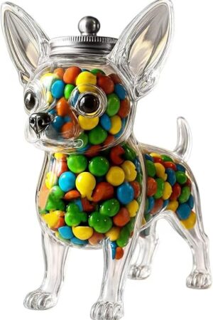 Chihuahua Candy Jar, Cute Airtight Dog Snack Container for Cookies, Candy, Coffee Pods, Pet Treat Jar, Cookie Jar with Lid, Large Animal Shaped Food Storage Kitchen Canister, Pet Lovers Gift