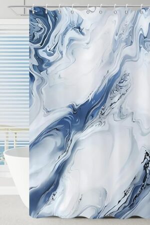 Blue Marble Shower Curtain, Modern Abstract Blue and Grey Ombre Marble Art Bathroom Curtain Waterproof Fabric Machine Washable with Hooks, 72" Wx72 L