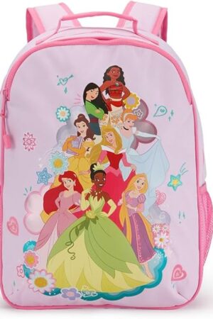 DISNEY STORE Official Princess Backpack - Kids Backpack with Embroidered Accents, Adjustable Straps, Zip Compartments & Mesh Pockets, Screen Art Featuring Moana, Mulan, Belle, Aurora, and More