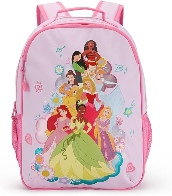 DISNEY STORE Official Princess Backpack - Kids Backpack with Embroidered Accents, Adjustable Straps, Zip Compartments & Mesh Pockets, Screen Art Featuring Moana, Mulan, Belle, Aurora, and More