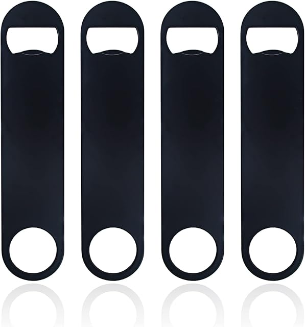 4 PACK Stainless Steel Flat Bottle Opener, Beer Bottle Opener, 7inch, with Exquisite Packaging, for Kitchen, Bar or Restaurant, Black,