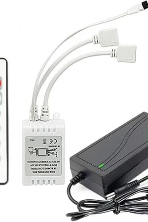 24 Key LED Strip Controller, Wireless Rectifier Control Box, IR Remote Controller, DC 12V 5A Power Supply Plug Adapter for 2835 3528 5050 RGB LED Strip Lights(2 Ports)