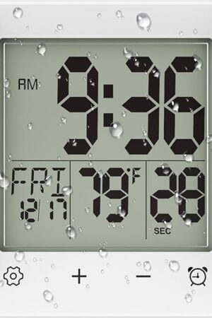 Digital Shower Clock Waterproof, Bathroom Wall Clock Timer with Touch Screen, Temperature, LCD Display, Suction Cup Hanging Hole Stand for Kids and Adults