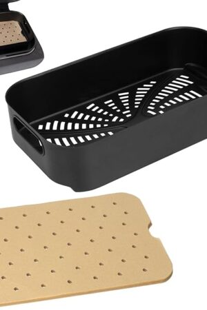 Air Fryer Basket & Paper Liner for Ninja FG551 Foodi Smart XL 6-in-1 Indoor Grill,Non-Stick Air Frying Combo Crisper Basket for Ninja Air Fryer Accessories Disposable Perforated Paper 100-Pack