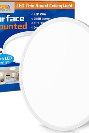 Allsmartlife LED Flush Mount Ceiling Light Fixture 12inch 24W CCT 3000K/4000K/6500K Thin Round Flat Panel Light