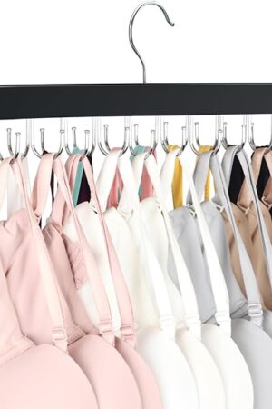 Bra Hanger for Closet, Tank Top Organizer 20 Hooks Capacity Foldable Wood Space Saving Hanger Closet Organizers and Storage for Dorm & Apartment for Tank Top, Hats, Scarf etc.