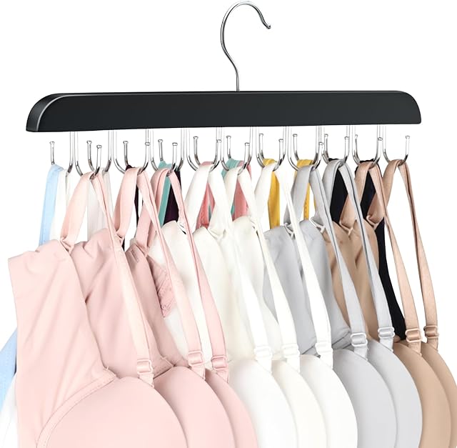 Bra Hanger for Closet, Tank Top Organizer 20 Hooks Capacity Foldable Wood Space Saving Hanger Closet Organizers and Storage for Dorm & Apartment for Tank Top, Hats, Scarf etc.