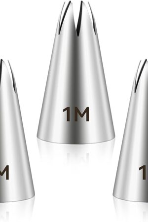 3pcs 1M Cake Piping Tips, Decorating Supplies, Nozzles for Buttercream, Icing, Birthday Cakes, Cupcakes - Baking Tools for DIY Art