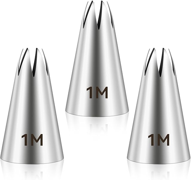 3pcs 1M Cake Piping Tips, Decorating Supplies, Nozzles for Buttercream, Icing, Birthday Cakes, Cupcakes - Baking Tools for DIY Art