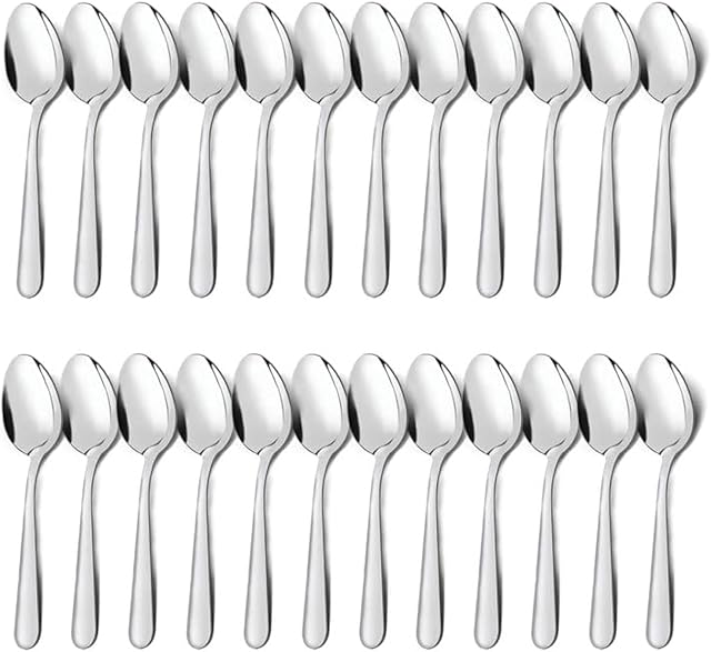 24-Piece Dinner Spoons Set (6.7 inch), Unokit Stainless Steel Spoons silverware, Dessert Spoon, Tablespoon, Silverware Spoons Only for Home, Kitchen or Restaurant - Mirror Polished, Dishwasher Safe