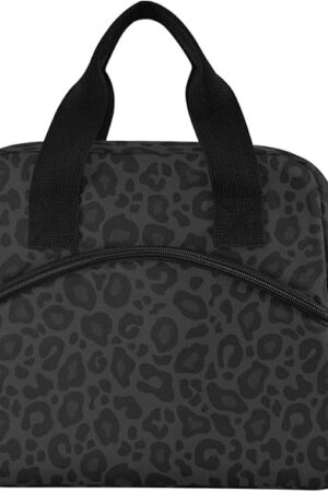 Black Leopard Insulated Lunch Bag Animal Skin Print Reusable Cooler Lunch Tote Box with Shoulder Strap for Work Picnic School Beach