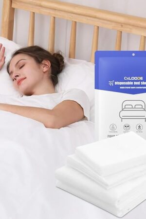 4 PCS Disposable Bed Sheet Queen Size, Travel Sheet for Hotel, Disposable Sheet for Travel Bedding Cover Portable Sheet with 1 Quilt Cover, 1 Sheet and 2 Pillowcase for Travel Business Trip Spa Hotel
