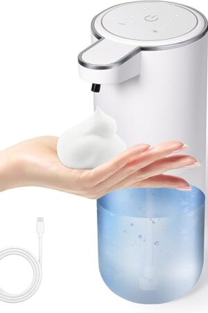 Automatic Foaming Soap Dispenser, Touchless Foam Hand Soap Dispenser for Bathroom, 4-Level Adjustable,13.5oz/400ml, Wall Mounted, Rechargeable