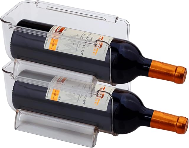 2 Pack Plastic Stackable Water Bottle and Wine Rack Storage Organizer for Kitchen Countertops, Pantry, Fridge, Clear