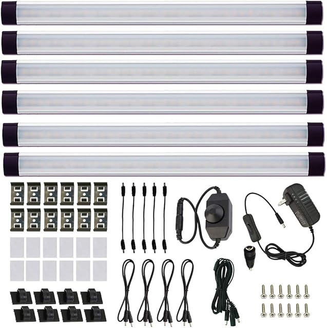 AIBOO LED Under Counter Light Rigid Bar Kit LED Under Cabinet Lighting 6 Panels Daylight White